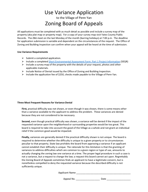 First page of the Use Variance Application