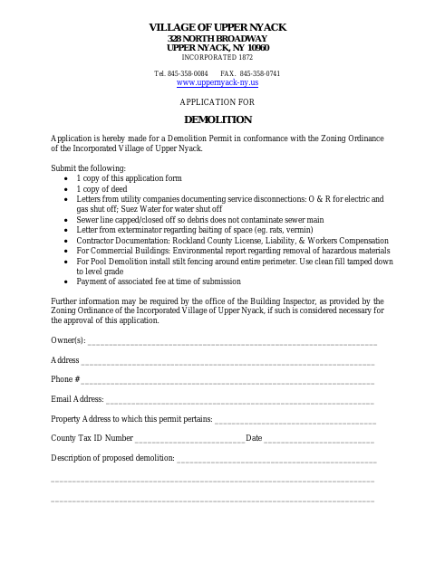 First page of the Application for Demolition