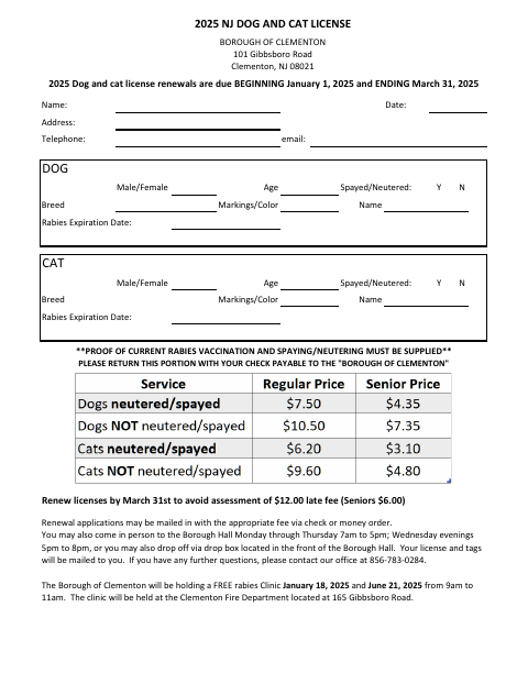 First page of the 2025 Animal License Registration Form
