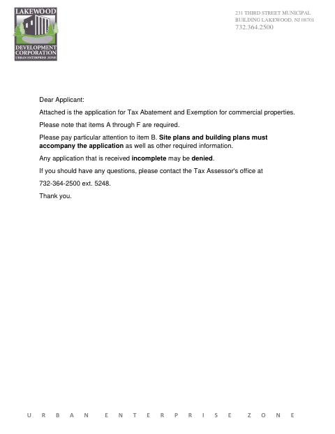 First page of the Application for Five-Year Exemption and/or Abatement