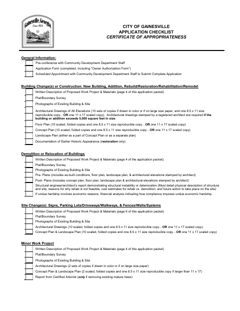First page of the Certificate of Appropriateness Application