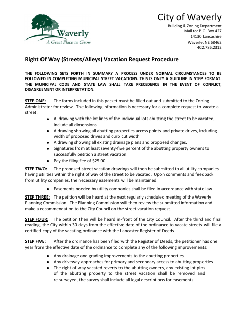 First page of the Right Of Way Vacation Request