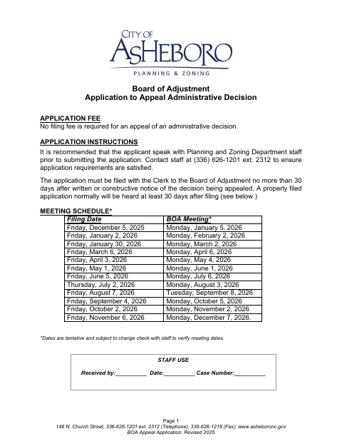 First page of the Board of Adjustment Appeal Application