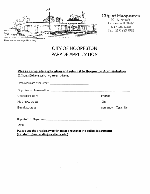 First page of the Parade Permit Application