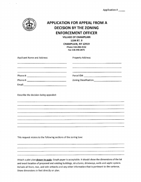 First page of the Application for Appeal From a Decision by the Zoning Enforcement Officer