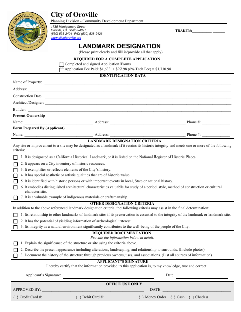 First page of the Landmark Designation