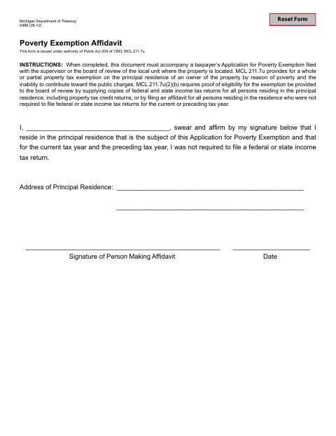 First page of the Poverty Exemption Affidavit