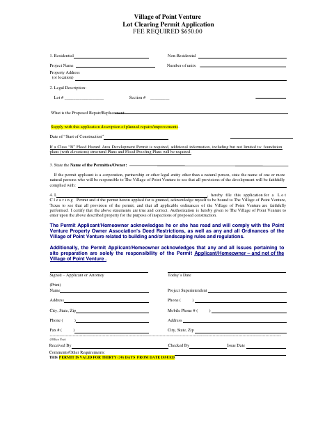 First page of the Lot Clearing Permit Application