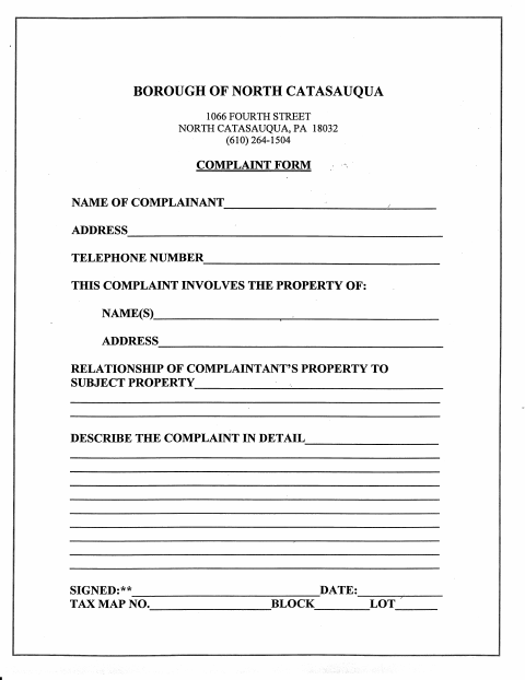 First page of the Complaint Form