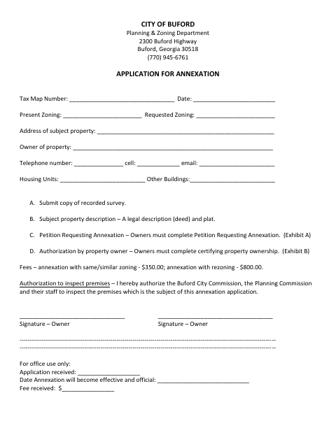 First page of the Application for Annexation