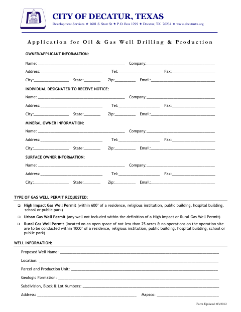 First page of the Oil and Gas Checklist and Universal Application