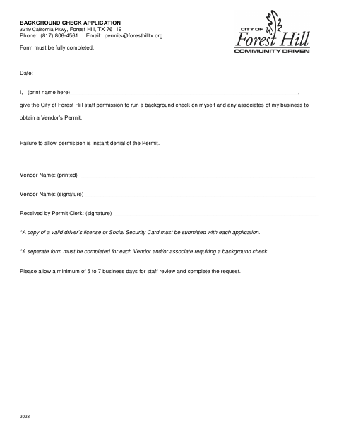 First page of the Background Check Application