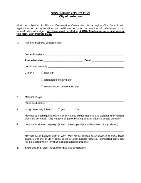 First page of the Sign Permit Application