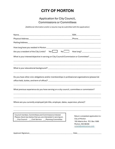 First page of the Application for City Council, Commissions or Committees