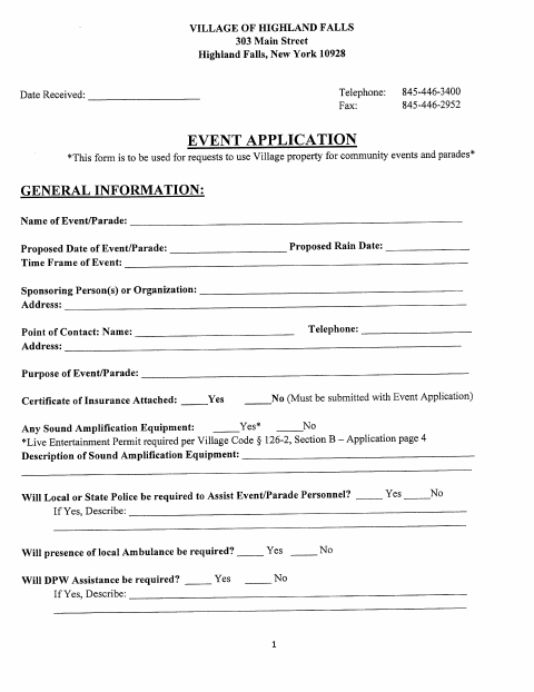First page of the Event Application