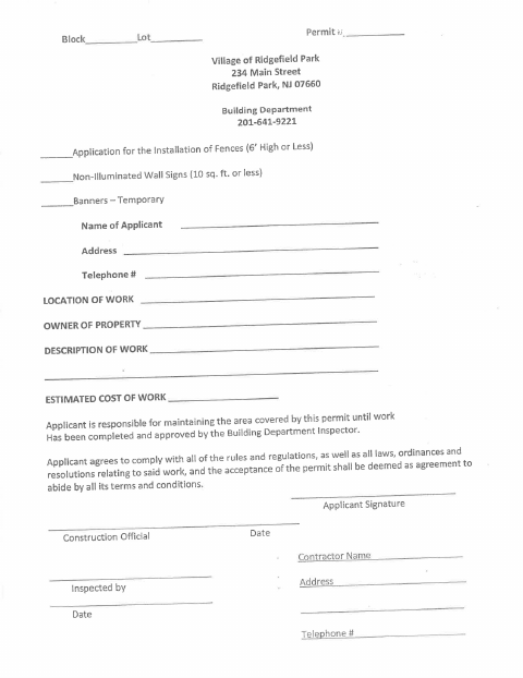 First page of the Fence Permit Application