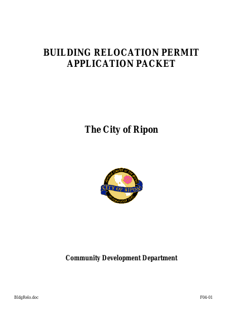 First page of the Building Relocation Permit Application Packet