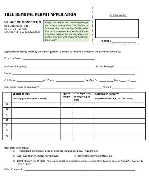 First page of the Tree Removal Permit Application