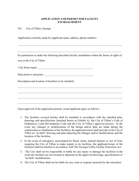 First page of the Right-of-Way Encroachment Application