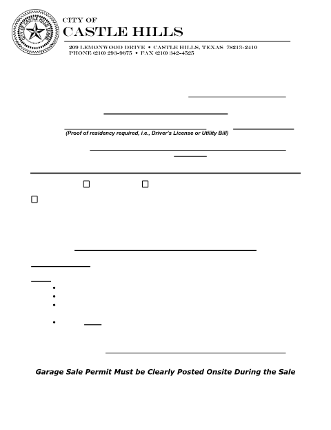 First page of the Garage Sale Permit Application