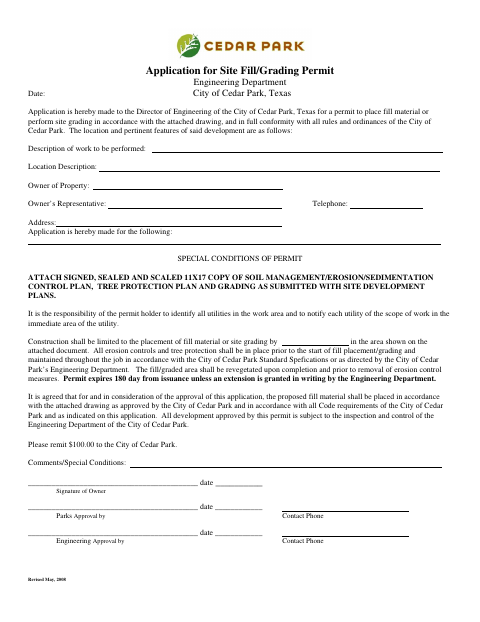 First page of the Application for Site Fill/Grading Permit