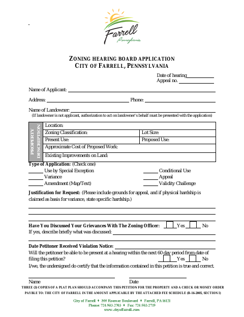 First page of the Zoning Hearing Board Application