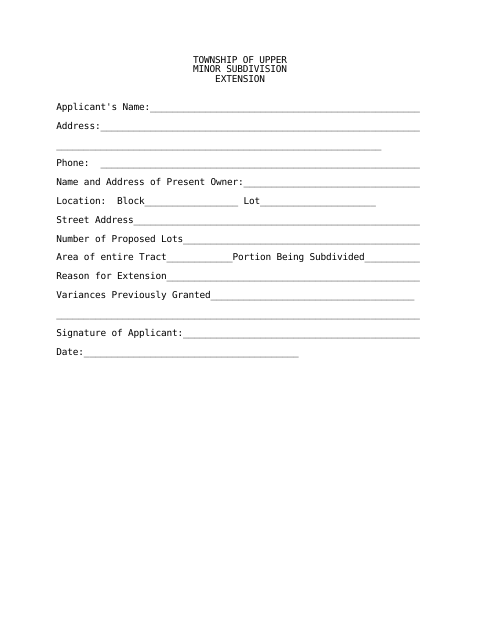 First page of the Minor Subdivision Extension