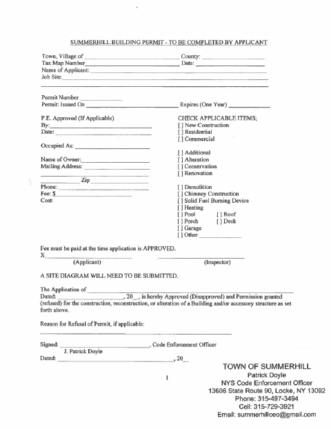 First page of the Building Permit Application