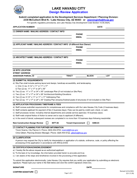 First page of the Design Review Application