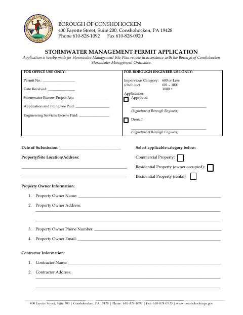 First page of the Stormwater Management Permit Application
