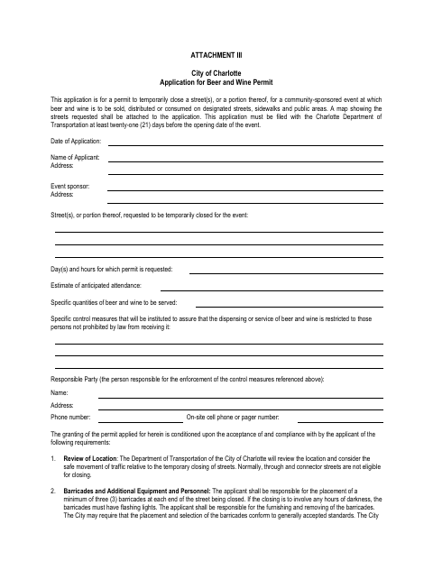 First page of the Application for City Beer-Wine Permit