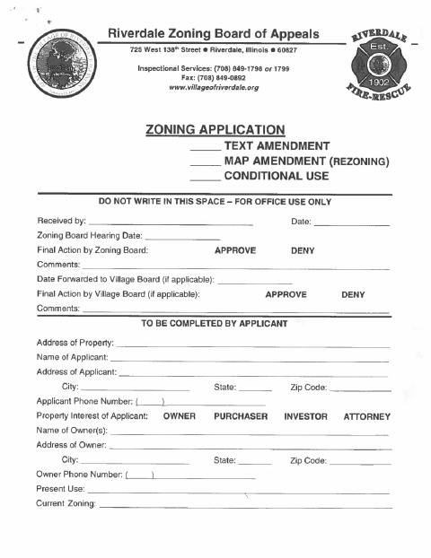 First page of the Zoning Application
