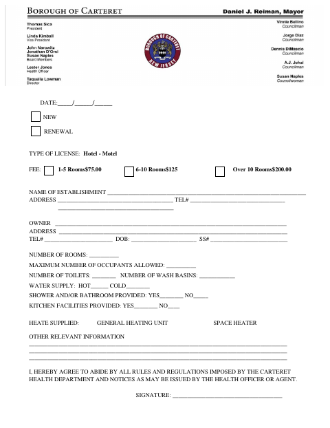 First page of the Hotel License