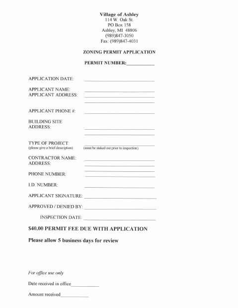 First page of the Zoning Permit Application
