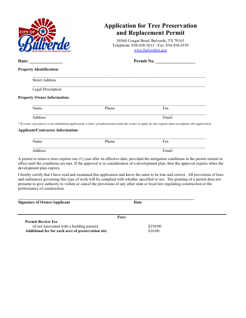 First page of the Application for Tree Preservation and Replacement Permit