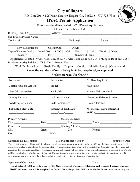 First page of the HVAC Permit Application