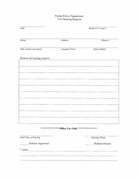 First page of the Tow Hearing Request