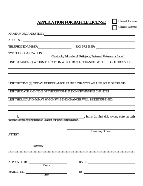 First page of the Application for Raffle License