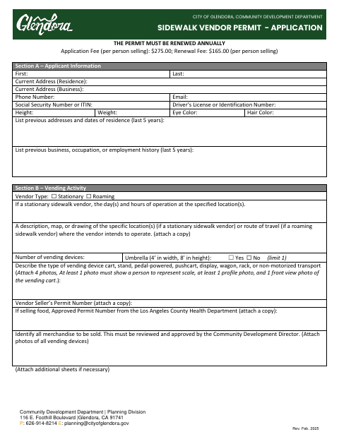First page of the Sidewalk Vendor Permit Application