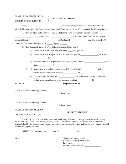 First page of the Property Action Statement