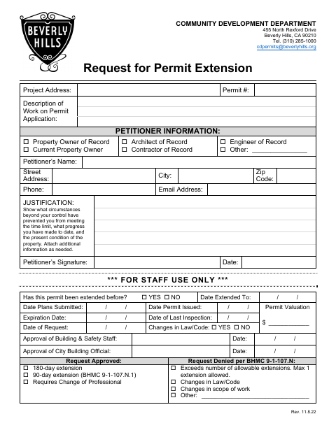 First page of the Request for Permit Extension