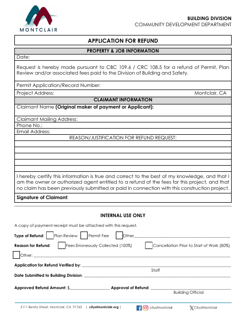 First page of the Application for Refund