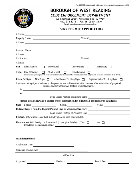 First page of the Sign Permit Application