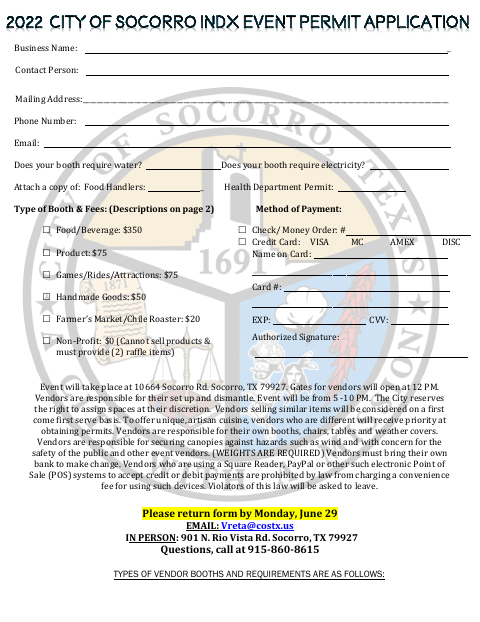 First page of the Vendor Application