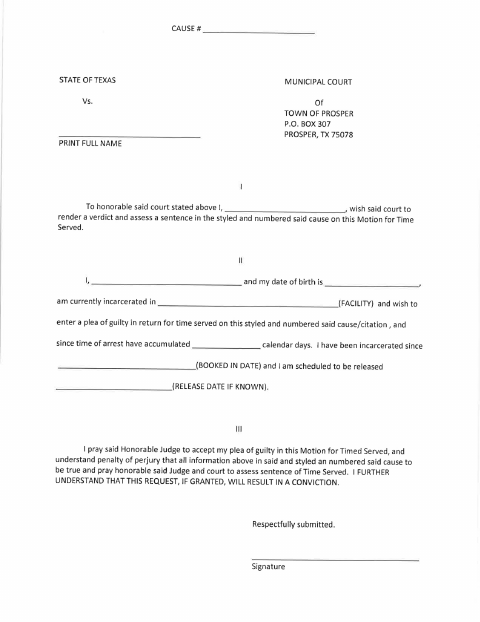 First page of the Time Served Request Form