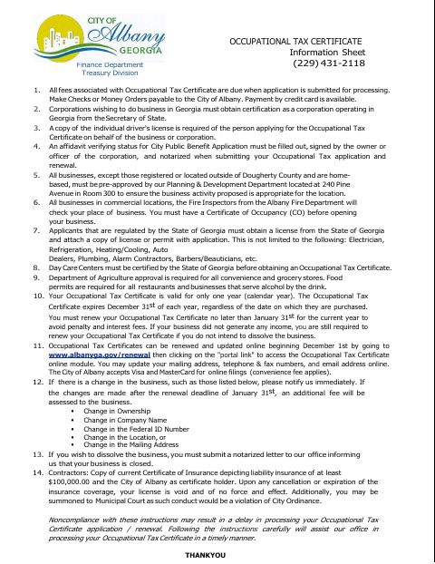 First page of the Home-Based Business Occupational Tax Certificate Packet