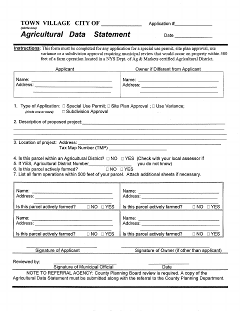First page of the Agricultural Data Statement