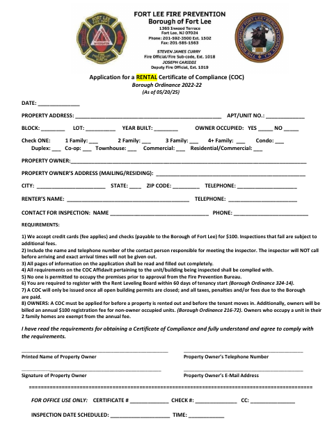 First page of the Application for a Rental Certificate of Compliance