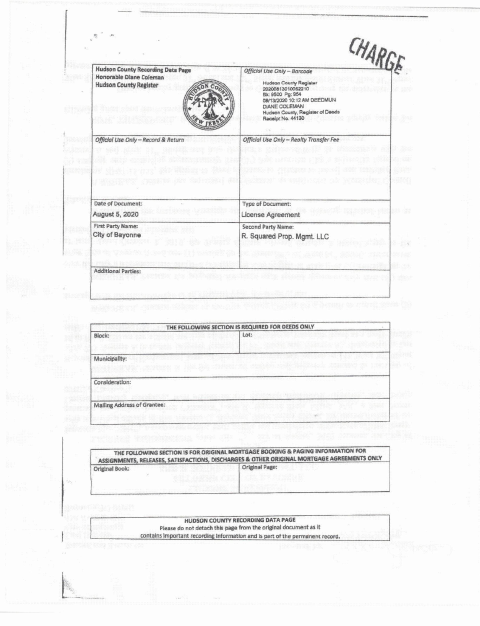 First page of the Right-of-Way Awning License Agreement