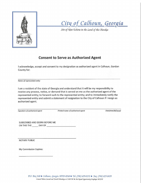 First page of the Consent to Serve as Authorized Agent